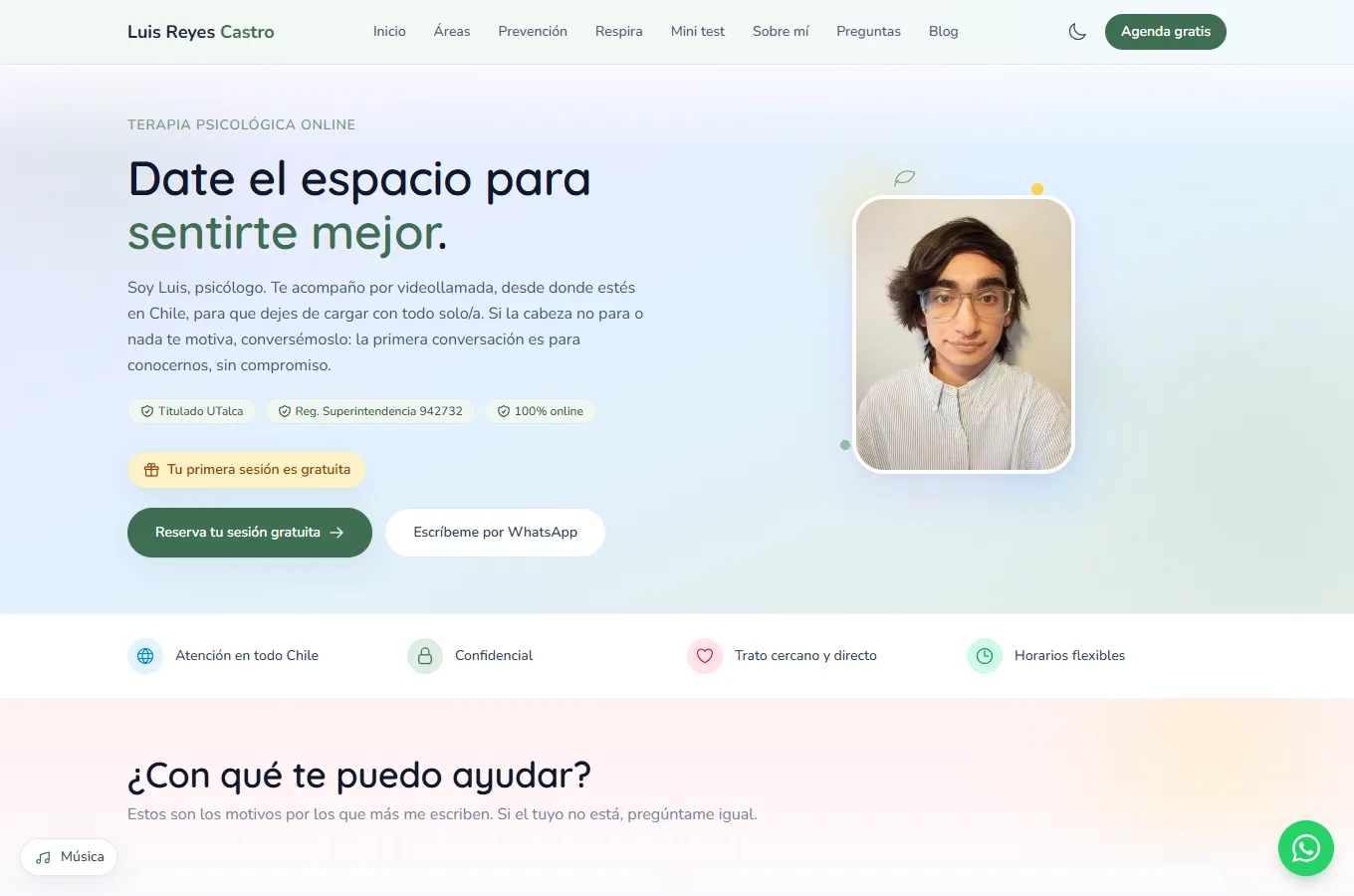 Sitio web real de un profesional independiente con agendamiento online, desarrollado por Luis Reyes